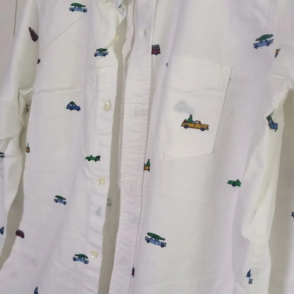 GAP BOYS WHITE CHRISTMAS TRUCK LONG SLEEVE BUTTON DOWN SHIRT NEW SIZE XXL 14-16